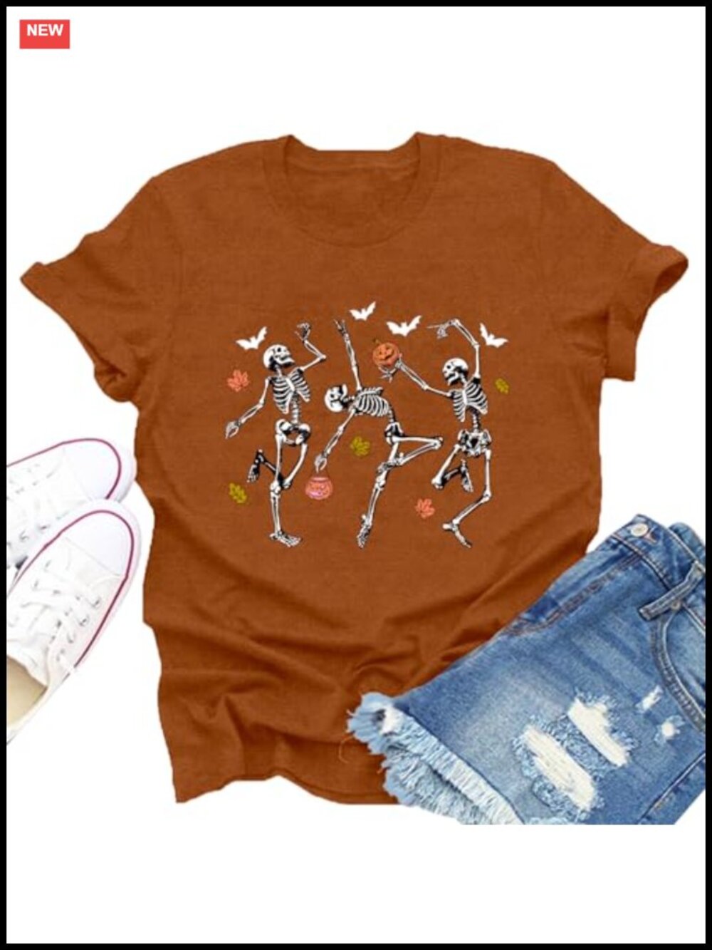 Women's Halloween Dancing Skeleton Graphic Tee Short Sleeve Crew Neck T-Shirt